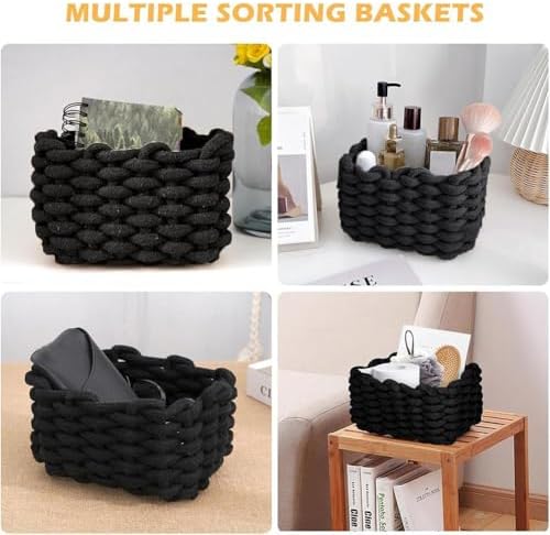 Woven Storage Bin,Cotton Rope Basket for Organizing,Empty Gift Basket,Mini Woven Basket for Organizing Books,Plants,Pet Treats, Decor for Living Room, Bedroom (White) - Image 4