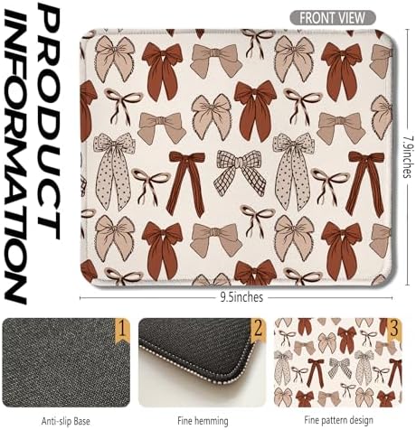 Coquette Neutral Bow Mouse Pad, Preppy Girly Brown Bow Aesthetic Mouse Pads for Wireless Mouse Computers Laptop Desk Accessories, Coquette Coquette Girly Neutral Office Supplies, 9.5x7.9 Inch - Image 2