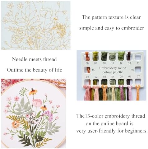 Silentsea Floral Embroidery Kit for Beginners – All-in-One DIY Stitching Set with Pre-Printed Fabric, Hoop & Threads – Perfect for Relaxing Craft Lovers. - Image 2