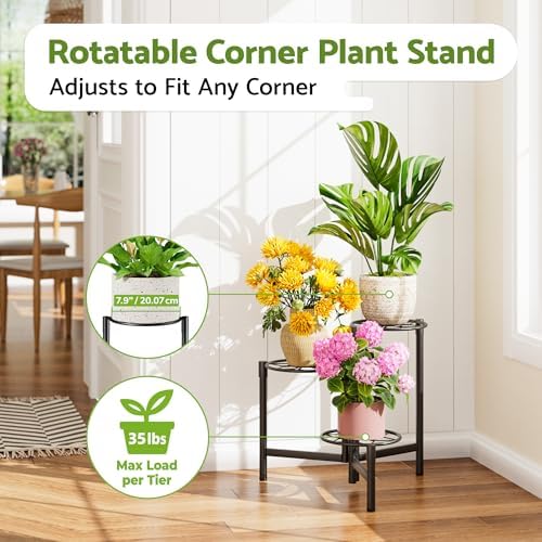 Tiered Plant Stand Outdoor 3 Tier Indoor Metal Flower Shelf for Multiple Plants Corner Tall Flower Holders for Patio Garden Living Room Balcony Bedroom Black Diamond - Image 2