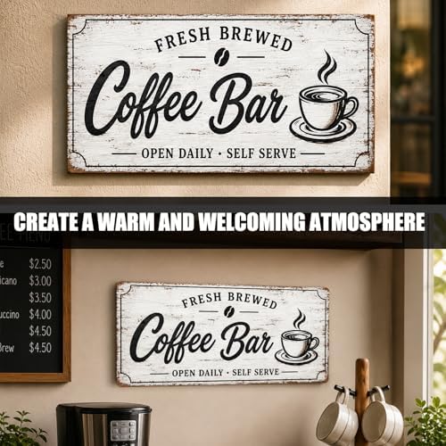 Rustic Coffee Bar Wooden Sign, Farmhouse Coffees Station Decor for Kitchen Counter, Small Cafe Plaque for Home Coffee Bar, Shelf and Countertop Decoration -A02 - Image 3