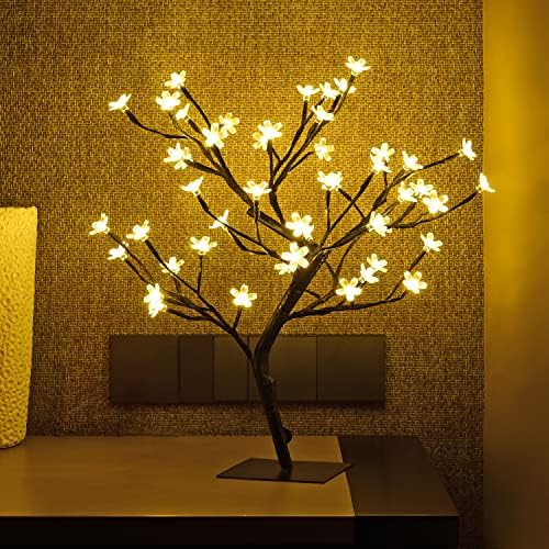 LIGHTSHARE 18 Inch Cherry Blossom Bonsai Tree, 48 LED Lights, 24V UL Listed Adapter Included, Metal Base, Warm White Lights, Ideal as Night Lights, Home Gift Idea by Lightshare