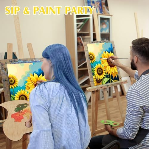 Cholemy 8 Set Paint and Sip Kit for Adults 8'' x 10'' Pre Drawn Canvas with Wooden Easels Acrylic Paint Brushes Wash Cup Palette Apron for Painting DIY Date Night Party Supplies(Sunflower) - Image 6