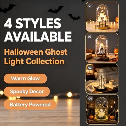 Halloween Lamp, Cute Ghost Night Light, Glass Cloche Stand Lamp - Image 6