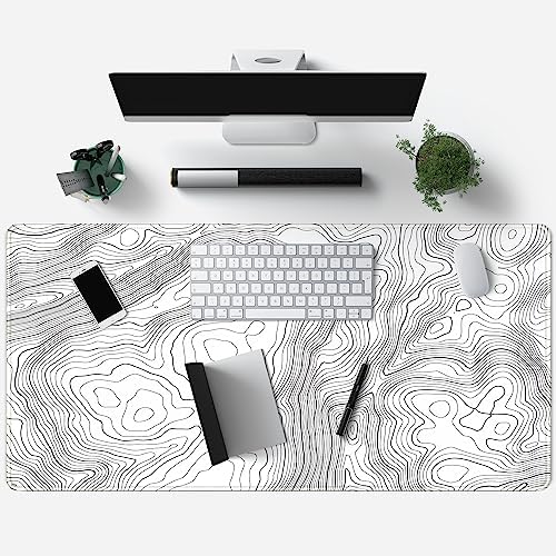 Mechanical Cattle Desk Mat Large Gaming White Mouse Pad Minimalist Topographic Map Desk Mat Extended XL Mousepad 31.5x15.7 in Anti-Slip Desk Pad Keyboard Mousepad Stitched Edges Large Mouse Pad Grey - Image 3