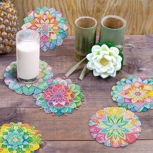 8 Pieces Lotus Diamond Coasters with Holder DIY Cute Lotus Diamond Art Coasters 5d Craft Decor for Beginners Adults for Gift - Image 4