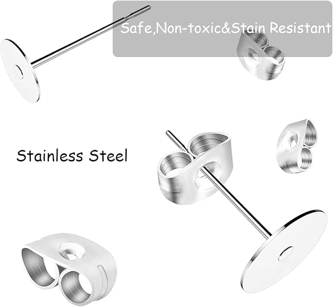N NOROCME 665Pcs Earring Posts with Jewelry Glue Tweezers,Stainless Steel Jewelry Making Hypoallergenic Earring Posts and Backs,Stud Earrings with Butterfly Rubber Earring Backs DIY Making Findings