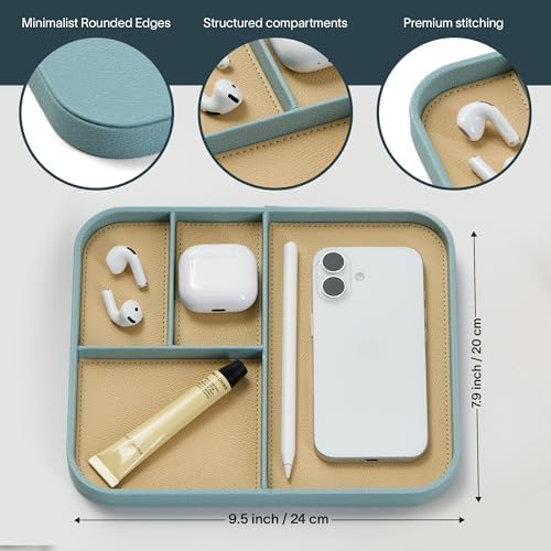 Nordik Leather Valet Tray - Medium EDC Tray - Seafoam Mist 9.5 x 7.9 in - Image 5