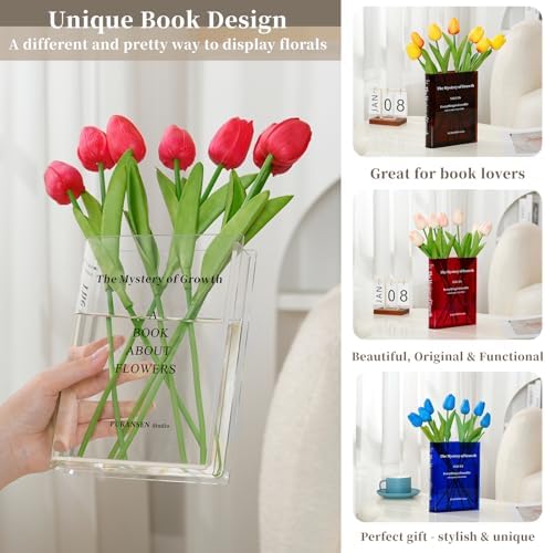 Puransen Clear Book Flower Vase - Floral Bookshelf Decor, Acrylic Flower Holder & Space-Saving Organizer, Modern Home Office/Study Desk Minimalist Aesthetic (Not Including Flowers) - Image 3