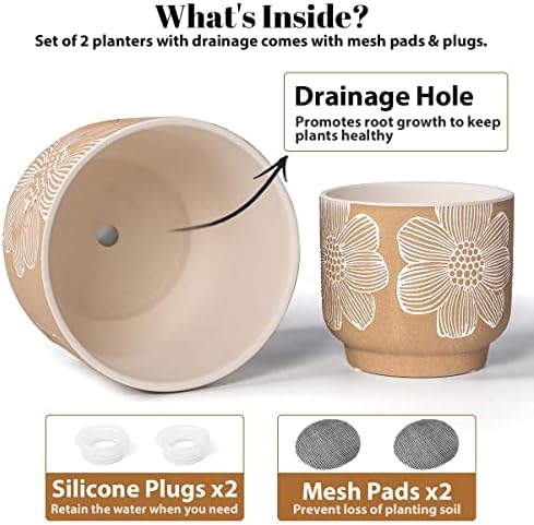 Ceramic Plant Pots, 8+6 Inch, 2 Pcs Indoor Planters with Drainage Holes - Image 5