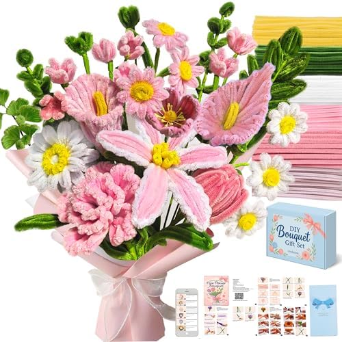 NREDXOON Pipe Cleaner Flower Kit 400pcs Pink Lily Tulip DIY Bouquet Craft by NREDXOON