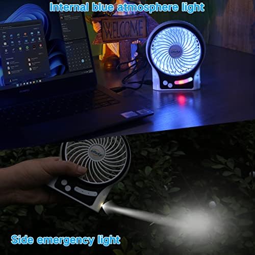 efluky 3-Speed Mini Desk Fan with LED Light, Portable USB Fan Quiet for Home, Office, Travel, Camping, Outdoor, Indoor, 4.9-Inch, White - Image 5
