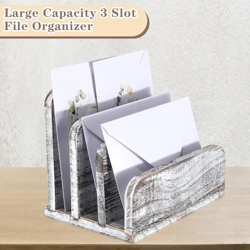 Briwooody Wooden Mail Organizer 3 Slots Mail Holder, Old White - Image 5