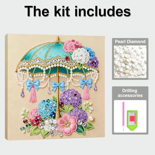 ARTopet DIY Pearl Painting Kit with Frame Gemstone Pearl Diamond Dots Beads Canvas Art Craft for Adult Beginners Display for Tabletop and Wall Mounting Home Decor-Umbrella - Image 3