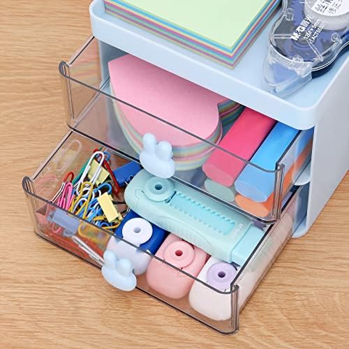LETURE Small Desk Organizer With Drawer, Office Desktop Storage Box, Business Card/Pen/Pencil/Mobile Phone/Stationery Holder Storage Box, Makeup Organizer for Office School Home (Blue) - Image 6