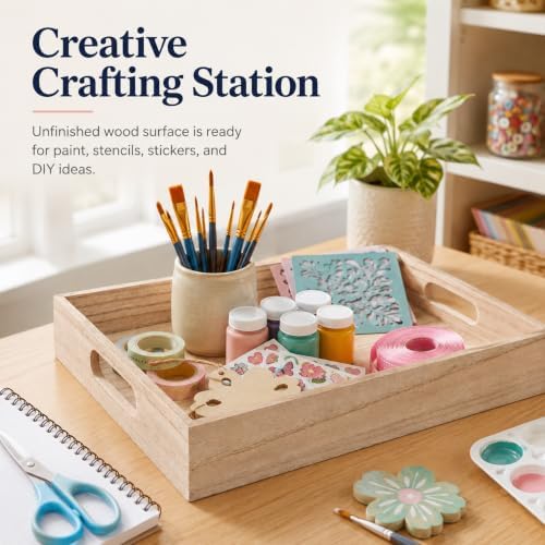 Wooden Decor Tray with Handles for Crafting, Serving, and Display - Image 5