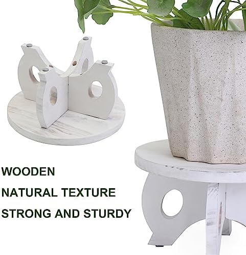 Small Wooden Plant Stand Indoor, 10-Inch Round Pine Wood Plant Riser and Display Pedestal for Tabletop, Countertop and Home Decor, Whitewashed - Image 5