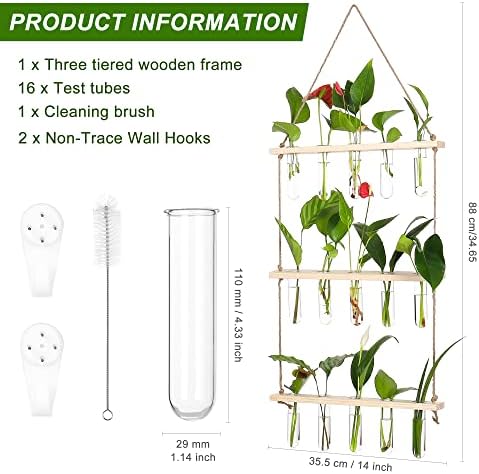 YIBOT Plant Propagation Stations with Wooden Stand 15 Glass Test Tubes Vase - Image 2