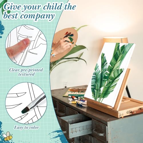 Engrowtic 12 Pcs 8 x 10'' Green Plants Pre Drawn Canvas to Paint Pre Printed Sketched Canvas for Adult Ladies Paint Art Party Favor Board Set for Craft(Classic Style) - Image 4