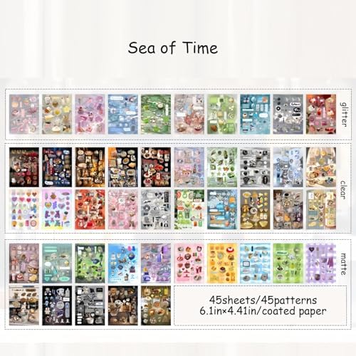 800+ Kawaii Japanese Stickers for Journaling, 45 Sheets Vintage Cute Desserts Themed Japanese SticBook for Scrapbooking,Junk Journal Supplies, Planner(Sea) - Image 2