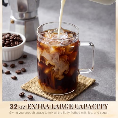 2 Pack 32 oz Extra Large Glass Coffee Mugs Borosilicate Cups with Handle - Image 3
