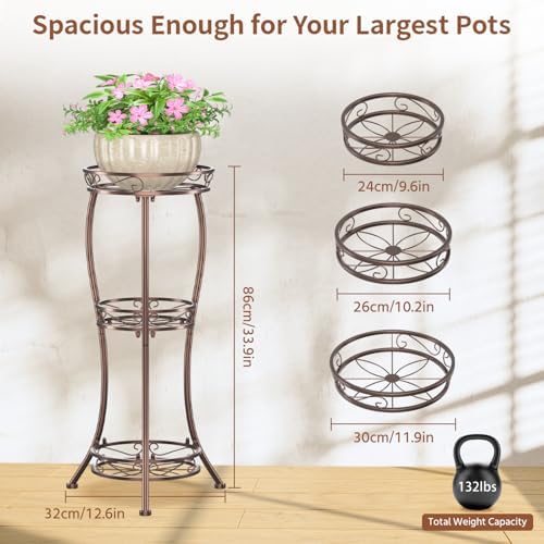 LASZOLA 3 Tiers Metal Corner Plant Flower Stand Tall Indoor Outdoor, Bronze - Image 3