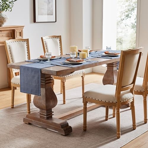 ZeeMart Linen Checked Farmhouse Table Runner, 13x36 Inches Blue - Image 3