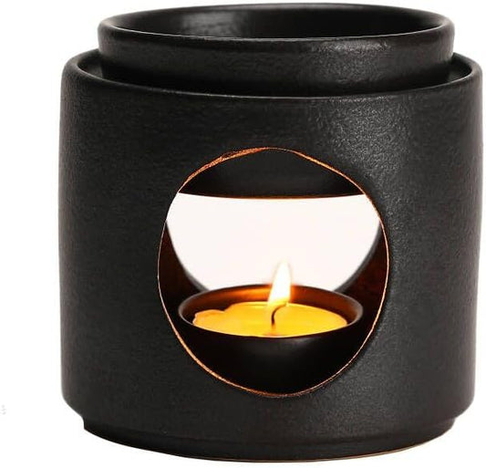 Ceramic Diffuser Black Oil Burner Wax Melt Burners with Tealight Holder (Black) by yeerockal