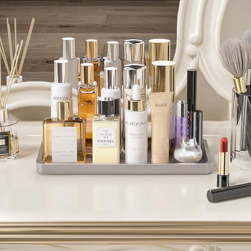 Weenson Bathroom Vanity Tray for Perfume Makeup Jewelry Decor Candle, Bamboo Kitchen Tray for Soap Dispenser Spice, Coffee, Toilet Tank Tray Nightstand Silver 11.81”L x 6.1”W x 0.79”H - Image 4
