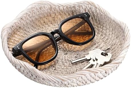Hipiwe Small Woven Rattan Basket Tray 7.3" Decorative Key Bowl for Entryway by Hipiwe