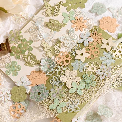 300PCS Vintage Scrapbook Paper Textured Journaling Scrapbooking Supplies Kit Hollow Out Decorative Craft Paper Assorted for Bullet Junk Journals Card Making Craft DIY, Encounter Garden - Image 2