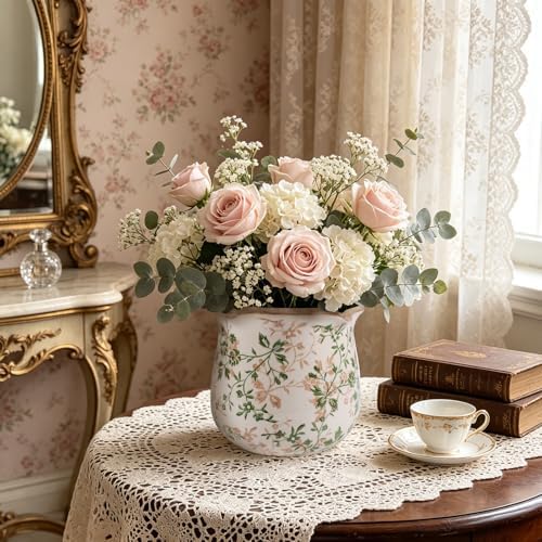 Ceramic-Planters-for-Indoor-Plants with Saucer, 6 inch Vintage Ice Crackle Glaze Plant Pots with Drainage Holes, Decorative Flower Pots for Outdoor Garden Home Decor, Tuscan Pot for Plant - Image 2
