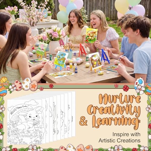 Blosssound 10 Set Easter Vintage Pre Printed Canvas Bunny Eggs Pre Drawn Canvas Painting with Easel Kits 5" x 7" Outline Painting Panels for Beginners, DIY Craft Project, Party Favor, Home Decors - Image 4
