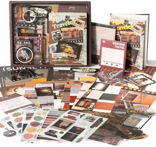 ATIRAMANIYA 346pcs Vintage Scrapbook Kit Aesthetic Junk Journal Set with Stickers, Washi Tape, A6 Notebook & Decorative Paper, All-in-One Scrapbook Kit Stationery (Time Traveler) by ATIRAMANIYA
