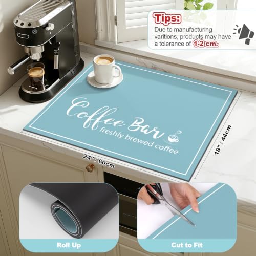 Findosom Dish Drying Mat, 18" x 24" Super Absorbent & Hide Stain Coffee Mat, Cuttable Drying Mat for Kitchen Counter, Coffee Bar Accessories, Under Dish Rack, Coffee Maker, Espresso Machine, Blue - Image 4