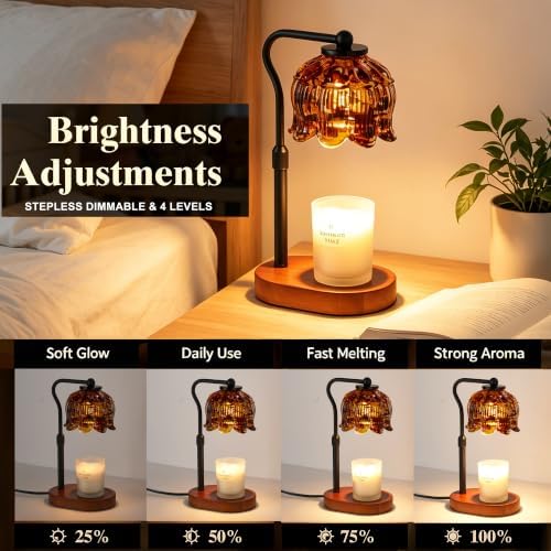 Briever Flower Candle Warmer Lamp, Adjustable Height Electric Candle Lamp with Timer & Dimmer, Wooden Base Wax Warmer, Christmas Birthday Housewarming Gifts for Women Mom, Walnut-Tortoiseshell - Image 4
