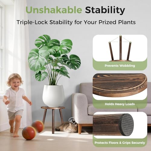 3-Pack Upgrade Thicken Wood Plant Stand Indoor, for 6-12 Inch Pots, Plant Stool Water-resistant Pinewood, Mid Century Modern Decor, Plant Stand 3 Sizes, for Living Room, Balcony, Office(Dark Brown) - Image 6