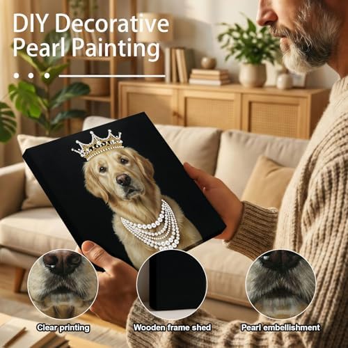 LQCrafK DIY Pearl Art Painting Handcraft Kit for Adults Beginners with Tools and Framed Painting, Creative Design,Self-Adhesive, Healing Stress-Relieving Home Wall Decoration-Royal Dog - Image 2