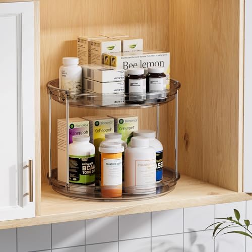 LAMU 2 Tier Lazy Susan Turntable Organizer 10.6'' Rotating Spice Rack Organization for Cabinet, Kitchen, Pantry, Countertop, Bathroom, Vanity, Medicine Cabinet Organizer, Grey - Image 5