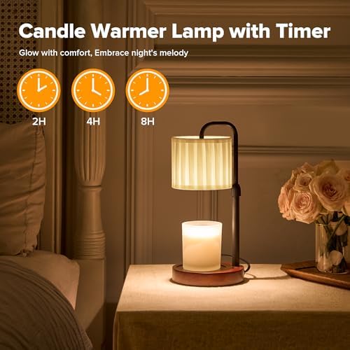 Candle Warmer Lamp with Timer, Dimmable Wax Warmer Candle Lamp for Jar Candle with 2 Bulbs, Christmas Birthday Gifts for Women Mom, Cozy Home Decor for Room, Bedroom, Kitchen-Pleated Fabric - Image 5