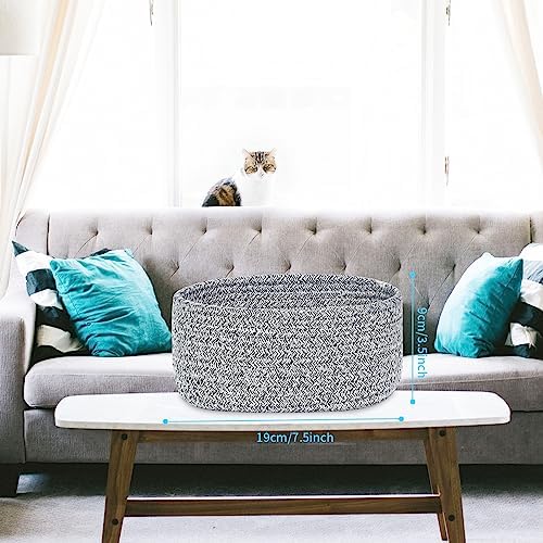 【2 Pack】ABenkle Small Woven Baskets, Tiny Oval Shallow Storage Baskets, Mini Cotton Rope Empty Decorative Basket, Boho Little Organizer Bins for Bathroom, Cat Dog Toy Gifts Baskets - Image 2