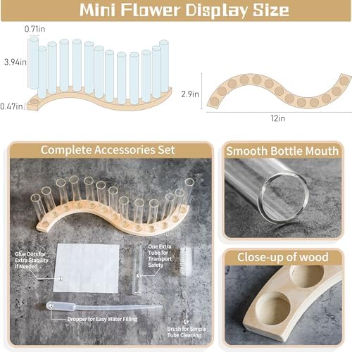 Test Tube Vases for Flowers，Small Plant Propagation Station，S Shape Plant Terrarium with Wooden Stand(Light Wood) - Image 3