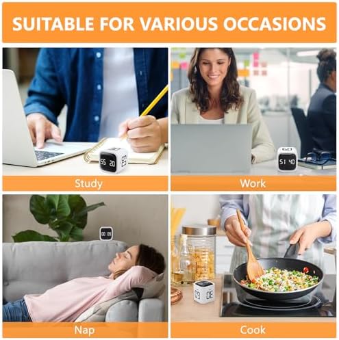 GuDoQi Multi-Function Cube Timer, 5/10/30/60 Min & Custom Count Down, Included Pause & Resume Feature, Silent, Vibrate & Adjustable Sound Alarm for Productivity in Tasks, Study & Kitchen, White - Image 6