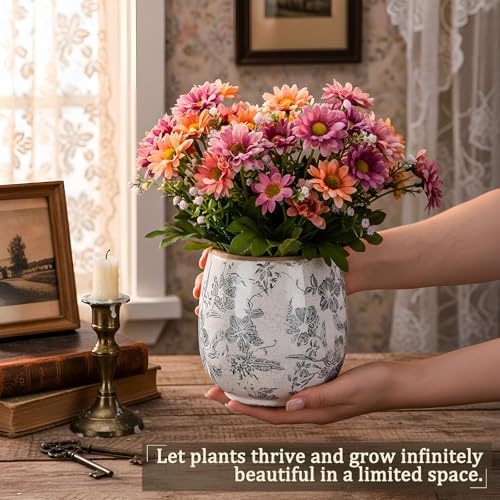 SiliFine Ceramic Planter Ice Crackle Drainage Holes,Rustic Grey Style - Image 5