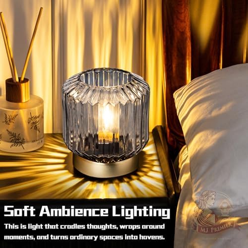 MJ PREMIER Battery Operated Lamp, Small Cordless Lamp with Timer Grey - Image 3