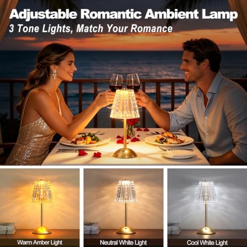 FLY2SKY Crystal Table Lamp, Rechargeable Lamp with 3 Color Temperatures - Image 3