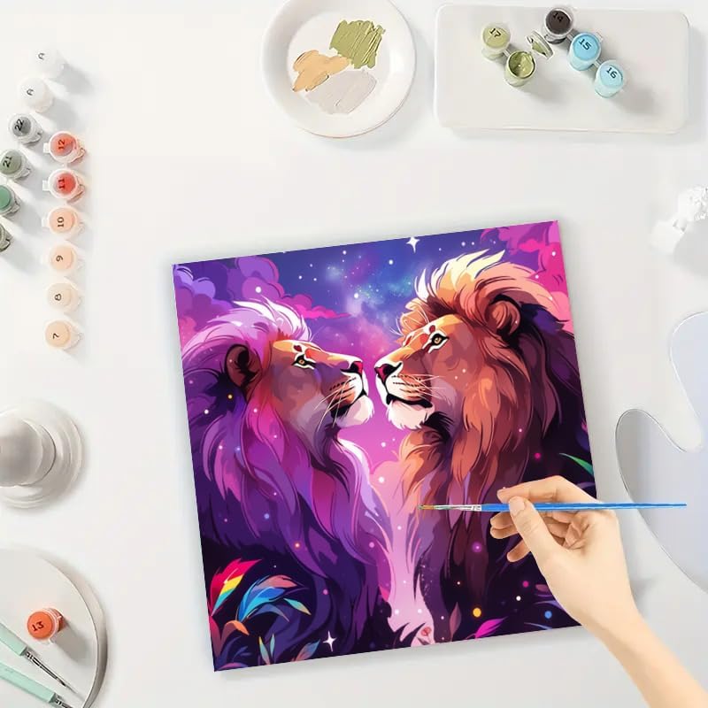 TAOPAOLAB Two Lions at Night Digital Painting Kit for Adults - DIY Colorful Wildlife Oil Painting on Canvas 7.87x7.87In, Framed Acrylic Paint Kit, Good for Beginners, Home Decor or Gift Artwork - Image 3