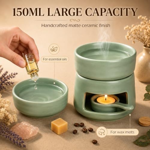 Bighan Tea Light Candle Holder Ceramic Oil Burner Tealight Wax Warmer - Image 3
