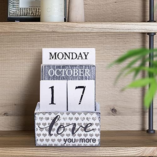 Notakia Perpetual Calendar Wooden Calendar Blocks Vintage Wood Block Calendar for Home Office Desk Accessories Week Month Date Display (Love you more) - Image 6