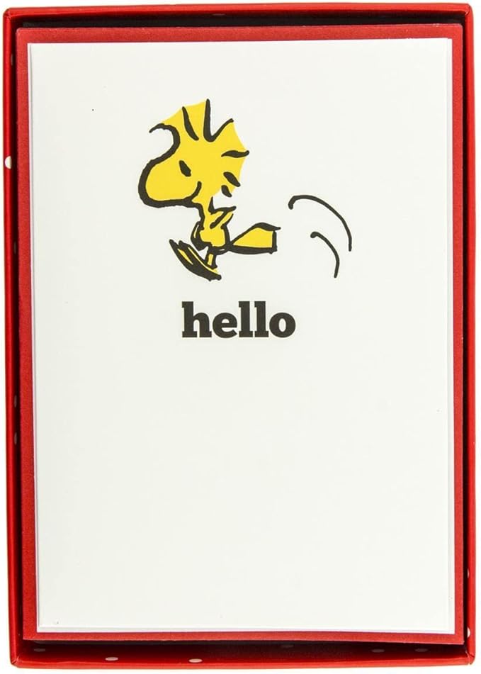Graphique Happy Woodstock Boxed Notecards, 16 Peanuts "Hello" Message Cards, with Matching Envelopesand Storage Box, 3.25" x 4.75"